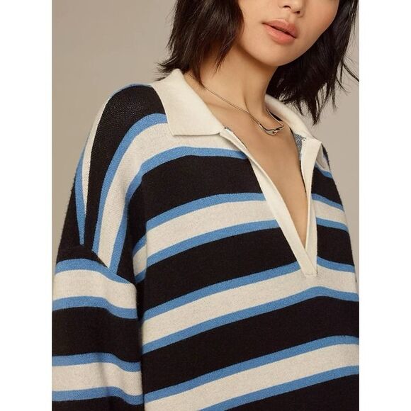 Anthropologie Color Block Mini Sweater Dress Tunic Womens XL OVERSIZED V Neck - Picture 3 of 12